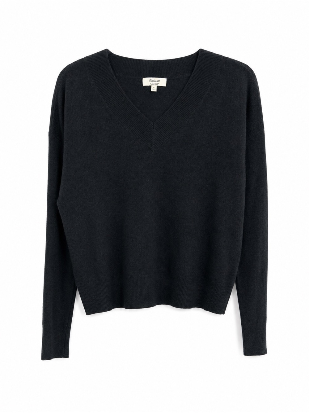Madewell Black V-Neck Women’s Cashmere Knit Long Sleeve Sweater. Size-Medium.